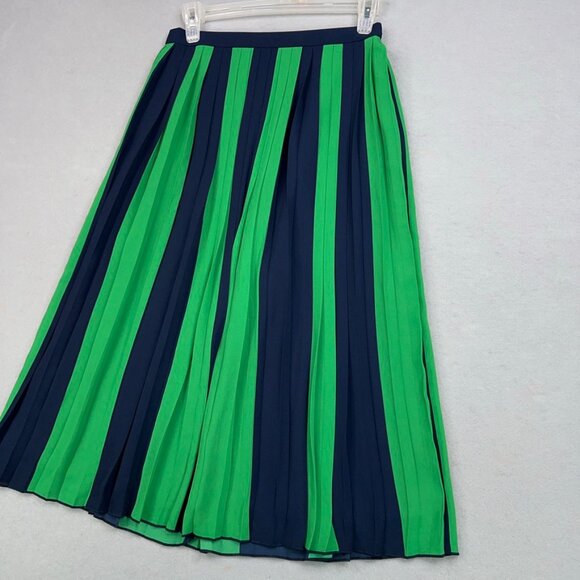 J Crew Skirt Womens 0 Navy Blue Kelly Green Pleated Flowy Classic Coastal Preppy - Picture 5 of 14